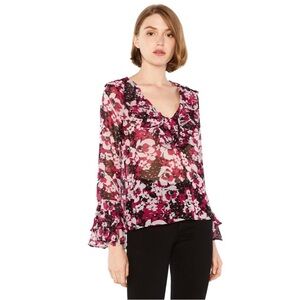Misa Los Angeles Lenora Top In Chel Bella Floral Black/Pink Size Medium